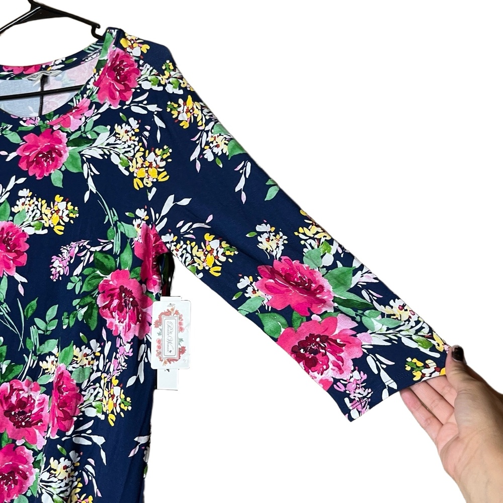 NWT The Pioneer Woman Top Womens L‎ Navy Floral Print Scoop Neck Bohemian - Picture 4 of 8